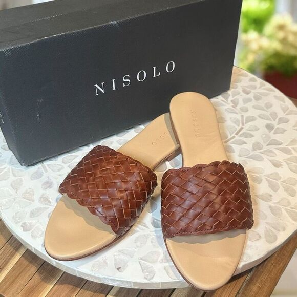 Nisolo Isla Woven Leather Slide Sandal  Brandy  Women Size 6.5  New in Box - Picture 4 of 13